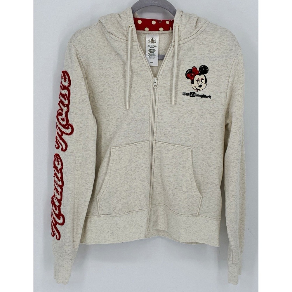 Disney Minnie Mouse Walt Disney World Sequin Full Zip Hoodie Womens Small Cream